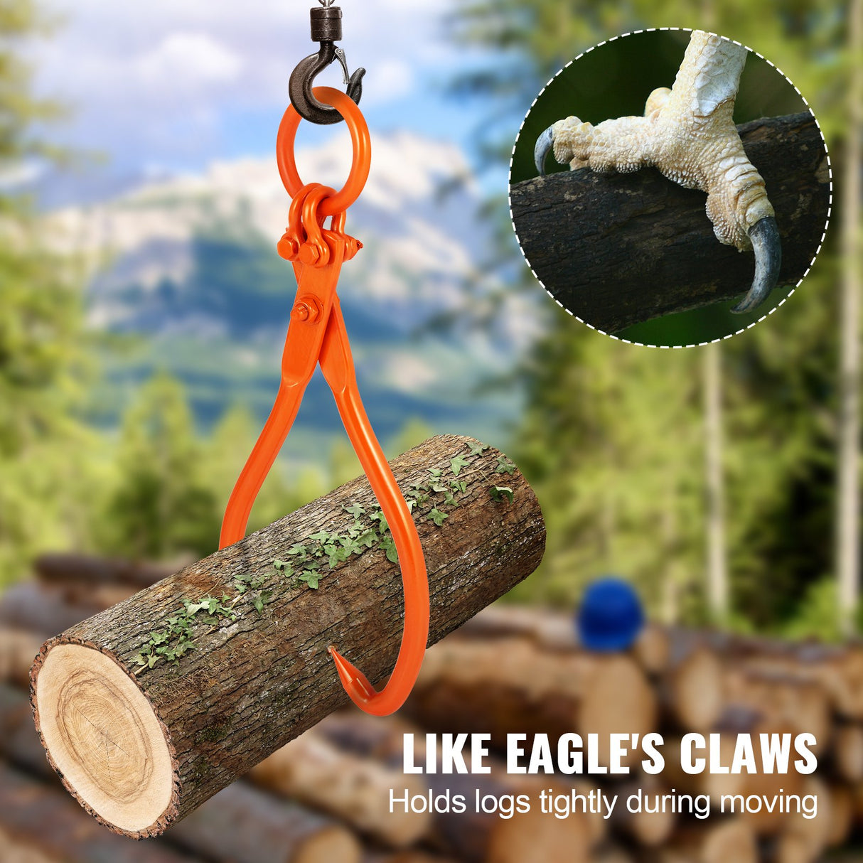 VEVOR Log Skidding Tongs, 18 inch 2 Claw Log Lifting Tongs, Heavy Duty Steel Lumber Skidding Tongs, 772 lbs/350 kg Loading Capacity, Log Lifting,