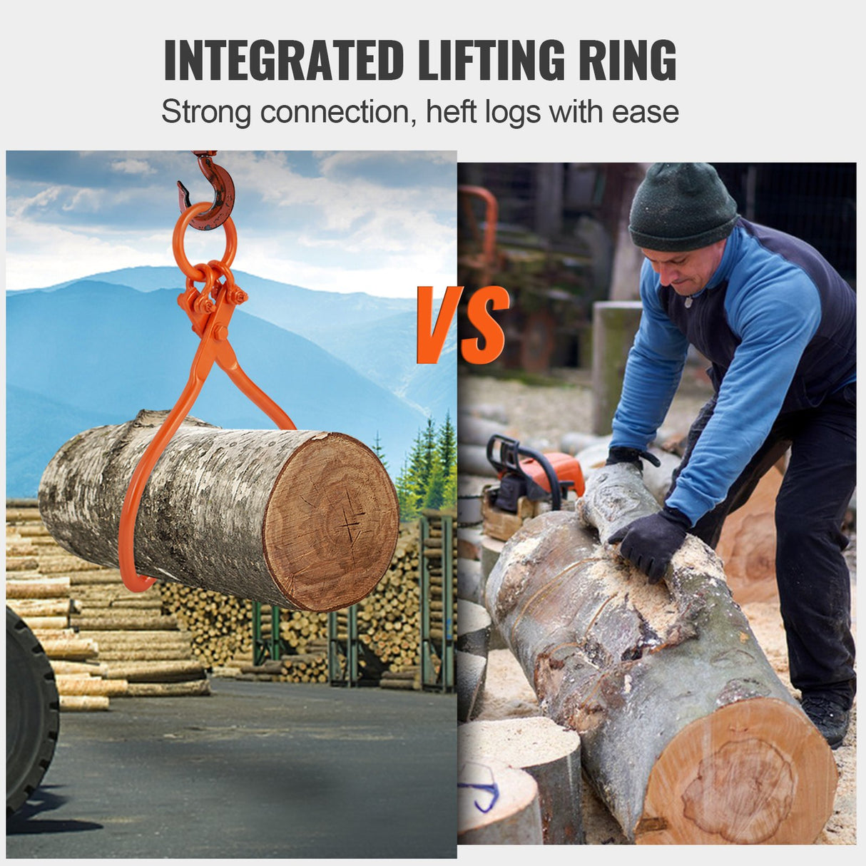VEVOR Log Skidding Tongs, 18 inch 2 Claw Log Lifting Tongs, Heavy Duty Steel Lumber Skidding Tongs, 772 lbs/350 kg Loading Capacity, Log Lifting,