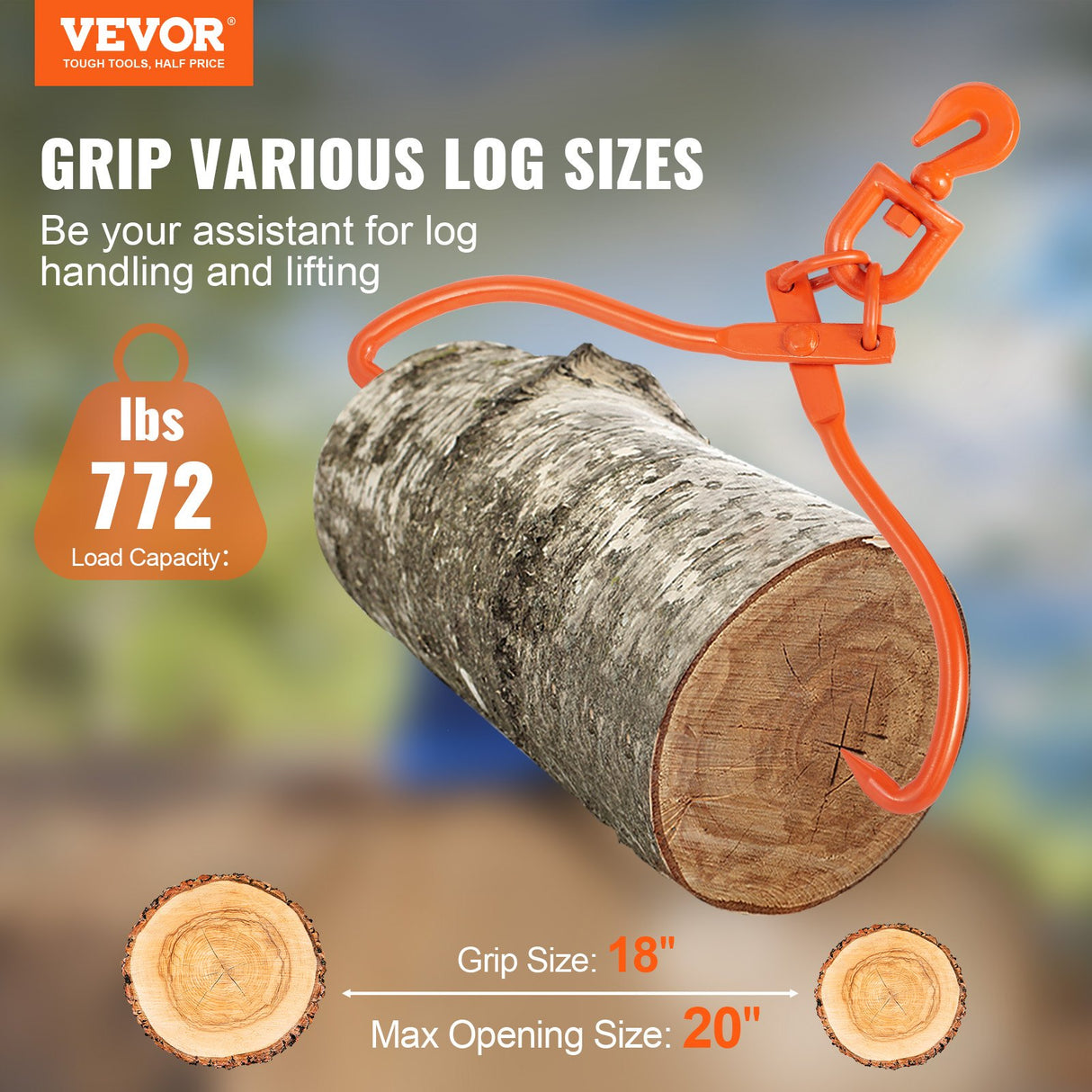 VEVOR Log Skidding Tongs, 45.7cm 2 Claw Log Lifting Tongs, Heavy Duty Rotating Steel Lumber Skidding Tongs, 350 kg Loading Capacity, Log Lifting,