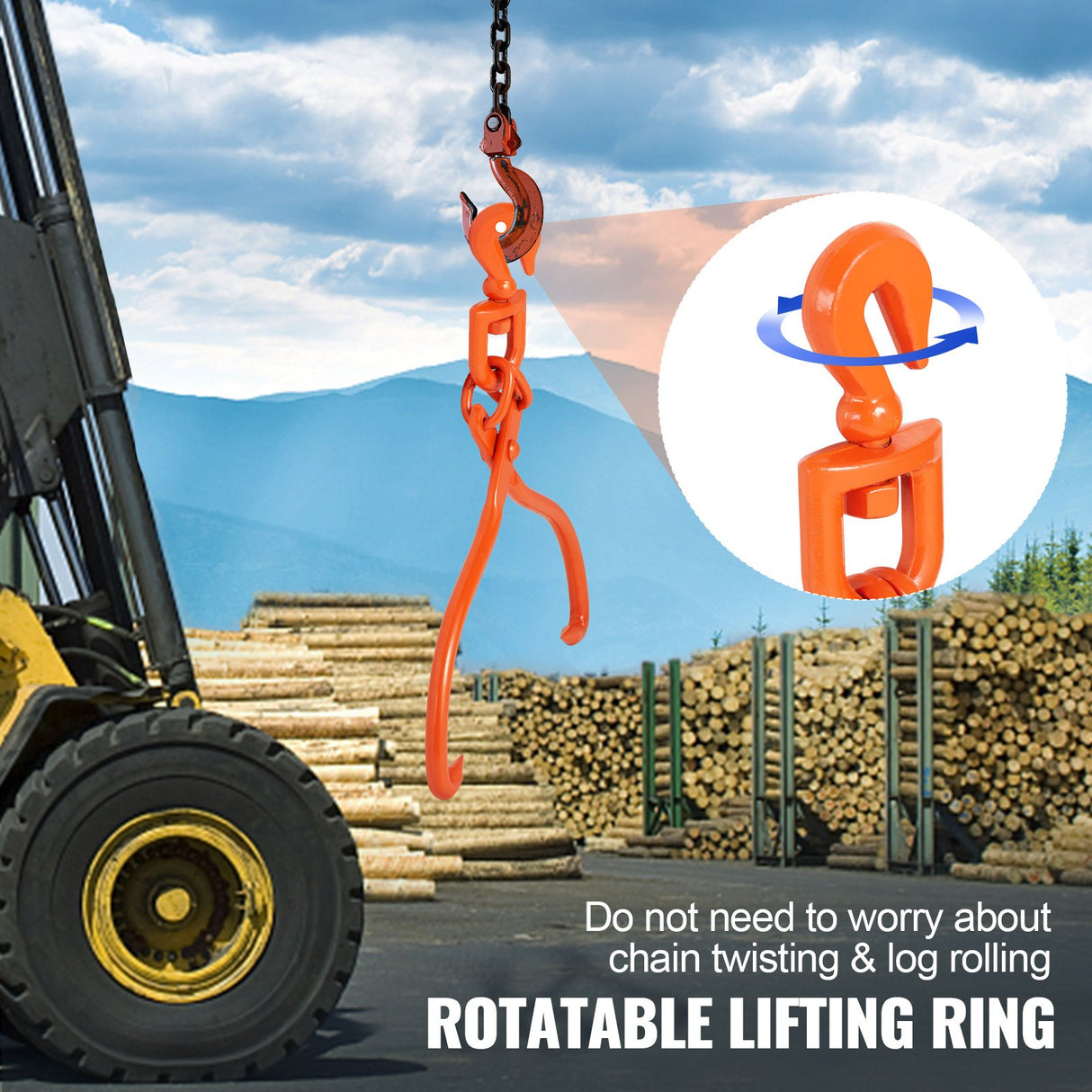 VEVOR Log Skidding Tongs, 45.7cm 2 Claw Log Lifting Tongs, Heavy Duty Rotating Steel Lumber Skidding Tongs, 350 kg Loading Capacity, Log Lifting,