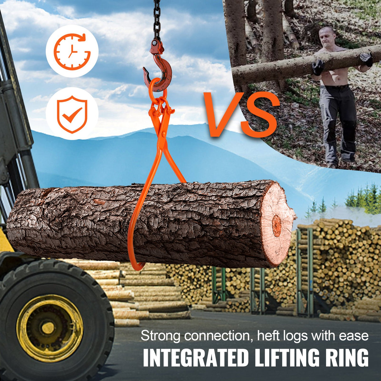 VEVOR Log Skidding Tongs, 81.3cm 2 Claw Log Lifting Tongs, Heavy Duty Steel Lumber Skidding Tongs, 700 kg Loading Capacity, Log Lifting, Handling,