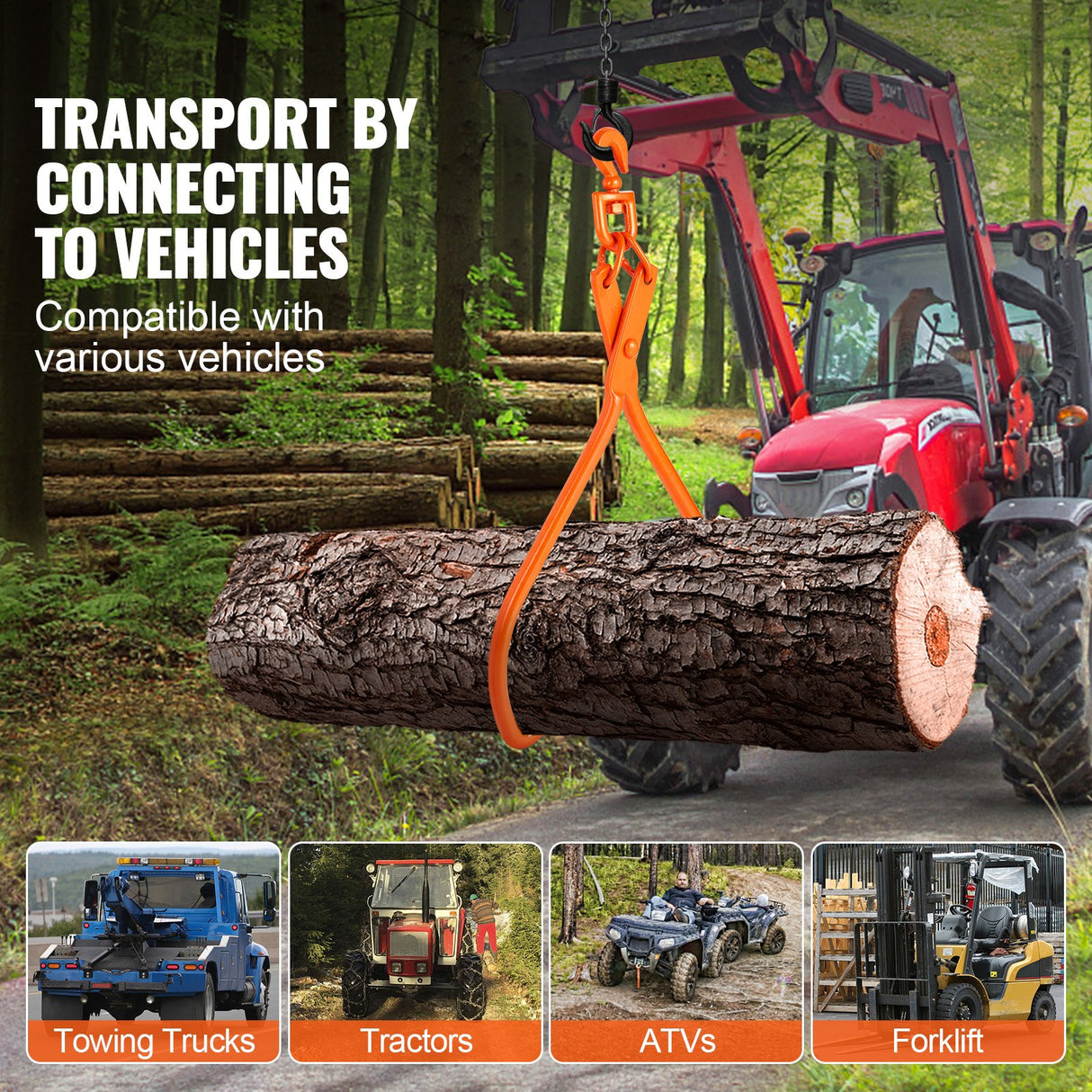 VEVOR Log Skidding Tongs, 81.3cm 2 Claw Log Lifting Tongs, Heavy Duty Rotating Steel Lumber Skidding Tongs, 700 kg Loading Capacity, Log Lifting,