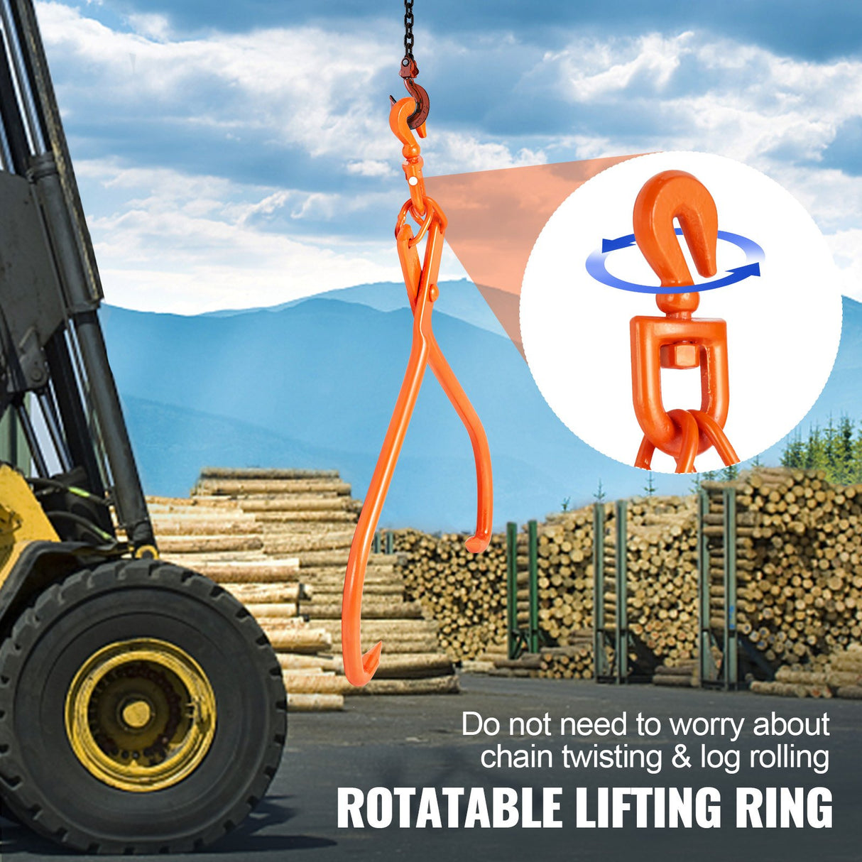 VEVOR Log Skidding Tongs, 81.3cm 2 Claw Log Lifting Tongs, Heavy Duty Rotating Steel Lumber Skidding Tongs, 700 kg Loading Capacity, Log Lifting,