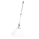 Leaf Rake, 15 Metal Tines, Adjustable Garden Rake for Lawns with 19-57 cm Wide Head and 81.3-160 cm Long Handle, Heavy Duty Stainless Steel Small Leaves Tool for Gardening Camping Yard Grass