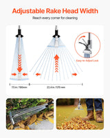 VEVOR Leaf Rake, 15 Metal Tines, Adjustable Garden Rake for Lawns with 19-57 cm Wide Head and 81.3-160 cm Long Handle, Heavy Duty Stainless Steel Small Leaves Tool for Gardening Camping Yard Grass - Side View