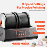 Rock Tumbler Machine 8 lbs Rock Polishing Kit 9 Speed 9-Day Timer Dual Barrels - Side View