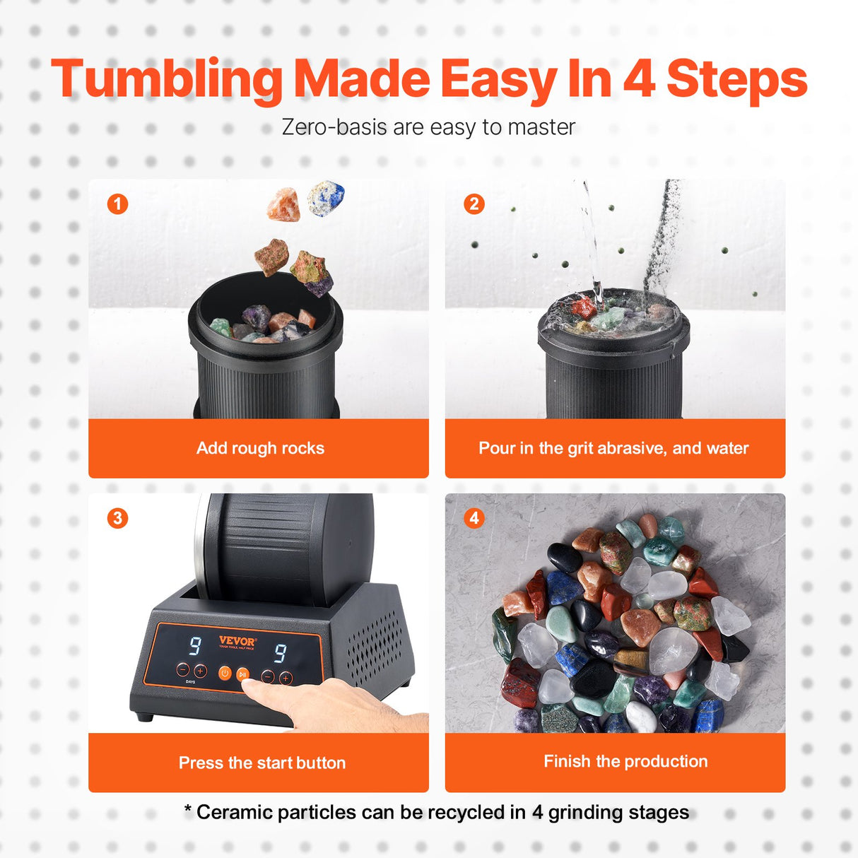 VEVOR Rock Tumbler Machine 4 lbs Rock Polishing Kit 9 Speed 9-Day Timer Steel