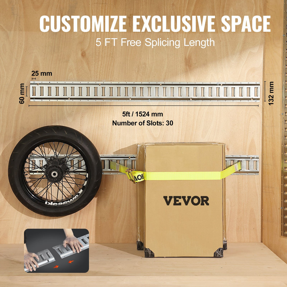 VEVOR E Track Tie-Down Rail Kit, 24PCS 1524 mm E-Tracks Set Includes 8 Steel Rails & 8 O-Rings & 8 Tie-Offs with D-Ring, Versatile Trailer Securing