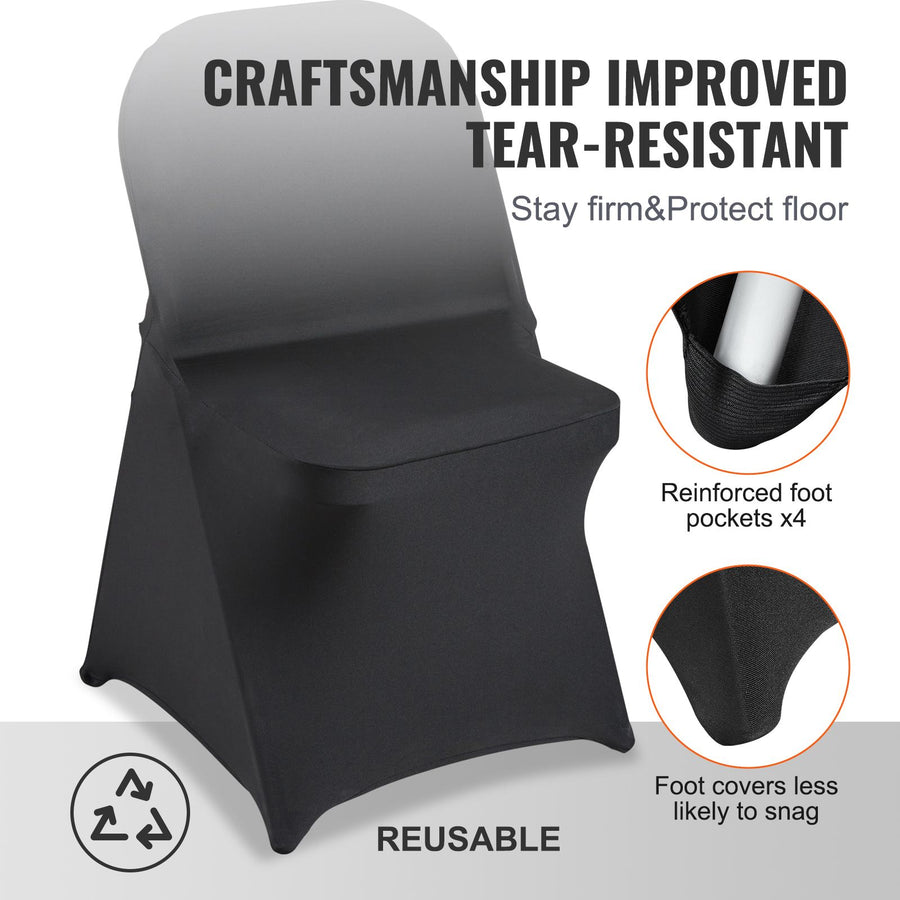 Stretch Spandex Folding Chair Covers, Universal Fitted Chair Cover, Removable Washable Protective Slipcovers, for Wedding, Holiday, Banquet, Party, Celebration, Dining (100PCS Black)