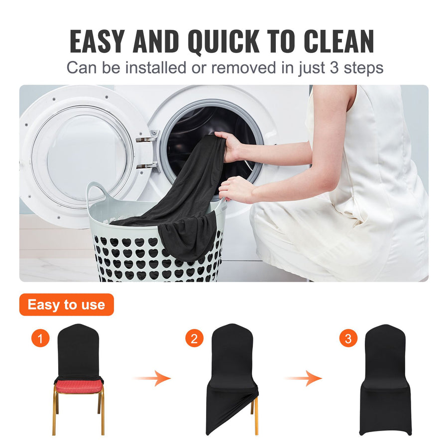 Stretch Spandex Folding Chair Covers, Universal Fitted Chair Cover, Removable Washable Protective Slipcovers, for Wedding, Holiday, Banquet, Party, Celebration, Dining (30PCS Black)