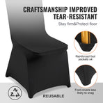 Stretch Spandex Folding Chair Covers, Universal Fitted Chair Cover, Removable Washable Protective Slipcovers, for Wedding, Holiday, Banquet, Party, Celebration, Dining (50PCS Black)