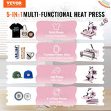 VEVOR Heat Press Machine 12x15 in 5 in 1 with 30oz Tumbler Press T-Shirts Pink - Front View
