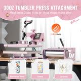 VEVOR Heat Press Machine 12x15 in 5 in 1 with 30oz Tumbler Press T-Shirts Pink - Side View