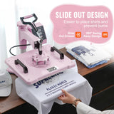 VEVOR Heat Press Machine 12x15 in 5 in 1 with 30oz Tumbler Press T-Shirts Pink - Top-Down View