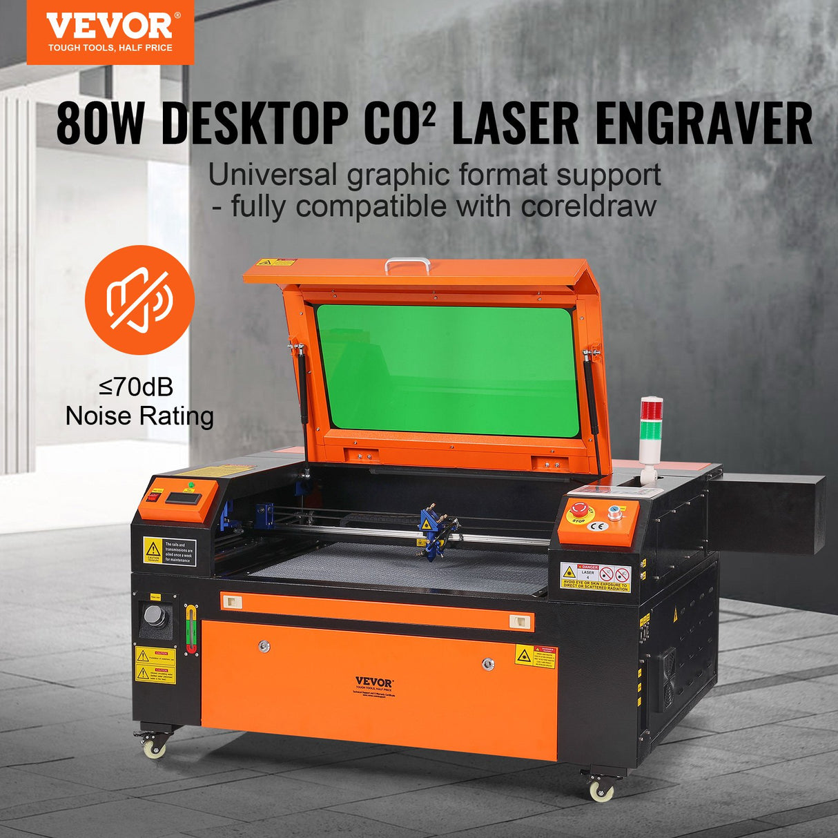 VEVOR 80W CO2 Laser Engraver, 500 x 700 mm, 19.7 IPS Laser Cutter Machine with 2-Way Pass Air Assist, Compatible with LightBurn, CorelDRAW, AutoCAD, Windows, Mac OS, Linux, for Wood Acrylic Fabric