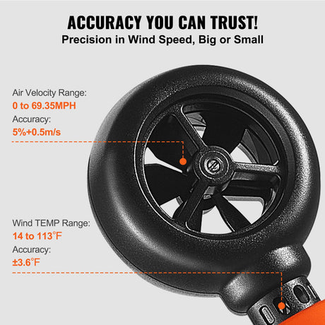 Handheld Anemometer, -10℃ to 45℃, Digital Wind Speed Meter Gauge with LED Backlight Screen, Measures Wind, image 3