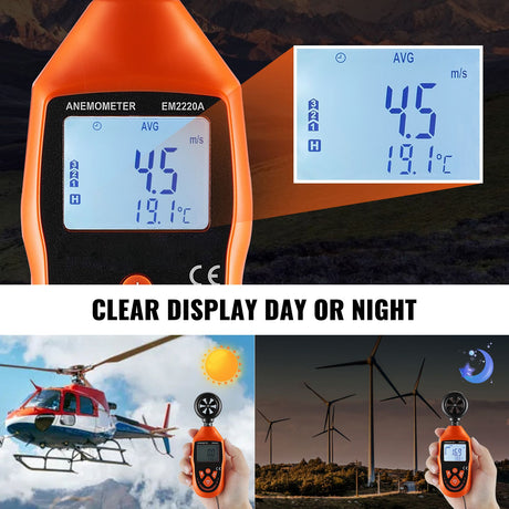 Handheld Anemometer, -10℃ to 45℃, Digital Wind Speed Meter Gauge with LED Backlight Screen, Measures Wind, image 4