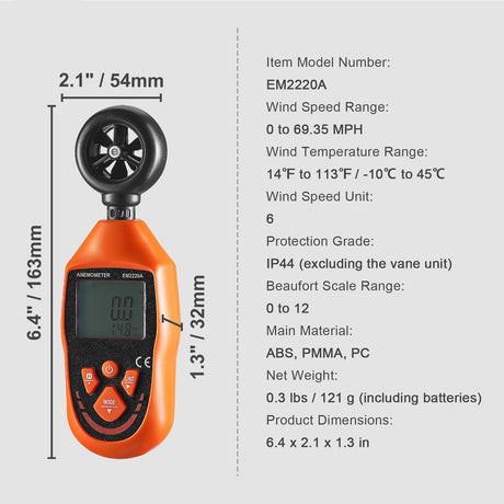 Handheld Anemometer, -10℃ to 45℃, Digital Wind Speed Meter Gauge with LED Backlight Screen, Measures Wind, image 7