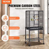 VEVOR 54 inch Standing Large Bird Cage, Carbon Steel Flight Bird Cage for Parakeets, Cockatiels, Parrots, Macaw with Rolling Stand and Tray - Front View