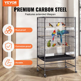 VEVOR 52 inch Standing Large Bird Cage, Carbon Steel Flight Bird Cage for Parakeets, Cockatiels, Parrots, Macaw with Rolling Stand and Tray - Front View