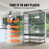 VEVOR 52 inch Standing Large Bird Cage, Carbon Steel Flight Bird Cage for Parakeets, Cockatiels, Parrots, Macaw with Rolling Stand and Tray - Top-Down View