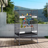 VEVOR 52 inch Standing Large Bird Cage, Carbon Steel Flight Bird Cage for Parakeets, Cockatiels, Parrots, Macaw with Rolling Stand and Tray - Low Angle