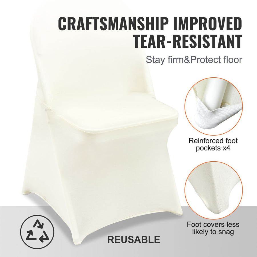 Stretch Spandex Folding Chair Covers, Universal Fitted Chair Cover, Removable Washable Protective Slipcovers, for Wedding, Holiday, Banquet, Party, Celebration, Dining (30PCS Ivory White)