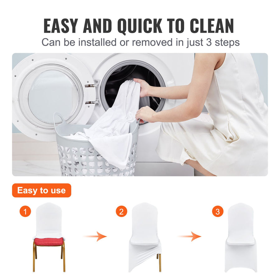 Stretch Spandex Folding Chair Covers, Universal Fitted Chair Cover, Removable Washable Protective Slipcovers, for Wedding, Holiday, Banquet, Party, Celebration, Dining (200PCS White)