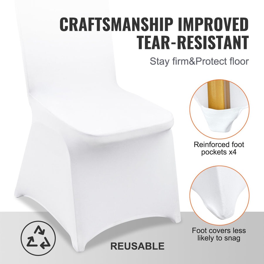 Stretch Spandex Folding Chair Covers, Universal Fitted Chair Cover, Removable Washable Protective Slipcovers, for Wedding, Holiday, Banquet, Party, Celebration, Dining (200PCS White)