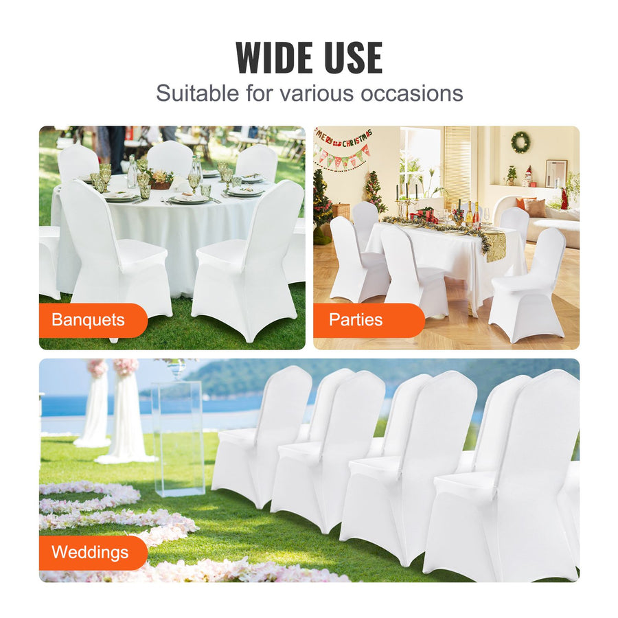 Stretch Spandex Folding Chair Covers, Universal Fitted Chair Cover, Removable Washable Protective Slipcovers, for Wedding, Holiday, Banquet, Party, Celebration, Dining (200PCS White)