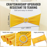 VEVOR Stretch Spandex Chair Sashes, Chair Slipcover and Stretch Chair Sash with Round Buckle, Elastic Chair Bands, Fitting Wedding, Holiday, Banquet, Party Chair Decoration (100 PCS Golden Yellow) - Side View