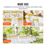 VEVOR Stretch Spandex Chair Sashes, Chair Slipcover and Stretch Chair Sash with Round Buckle, Elastic Chair Bands, Fitting Wedding, Holiday, Banquet, Party Chair Decoration (100 PCS Golden Yellow) - Rear View