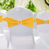 VEVOR Stretch Spandex Chair Sashes, Chair Slipcover and Stretch Chair Sash with Round Buckle, Elastic Chair Bands, Fitting Wedding, Holiday, Banquet, Party Chair Decoration (50 PCS Golden Yellow) - Low Angle