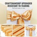 VEVOR Stretch Spandex Chair Sashes Bows, Chair Slipcover and Stretch Chair Sash, Elastic Chair Bands, Fitting Wedding, Holiday, Banquet, Party, Celebration Chair Decoration (50 PCS Gold) - Front View