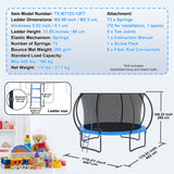 VEVOR 3.66m Trampoline, 181 kg Trampoline with Enclosure Net, Ladder, and Curved Pole, Heavy Duty Trampoline with Jumping Mat and Spring Cover Padding, Outdoor Recreational Trampolines for Kids Adults - Rear View