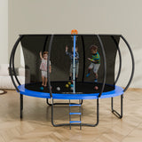 VEVOR 3.66m Trampoline, 181 kg Trampoline with Enclosure Net, Ladder, and Curved Pole, Heavy Duty Trampoline with Jumping Mat and Spring Cover Padding, Outdoor Recreational Trampolines for Kids Adults - Close-Up Angle