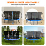 VEVOR 14FT Trampoline, 450 lbs Trampoline with Enclosure Net, Ladder, and Curved Pole, Heavy Duty Trampoline with Jumping Mat and Spring Cover Padding, Outdoor Recreational Trampolines for Kids Adults - Rear View
