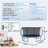 VEVOR 14FT Trampoline, 450 lbs Trampoline with Enclosure Net, Ladder, and Curved Pole, Heavy Duty Trampoline with Jumping Mat and Spring Cover Padding, Outdoor Recreational Trampolines for Kids Adults - Close-Up Angle