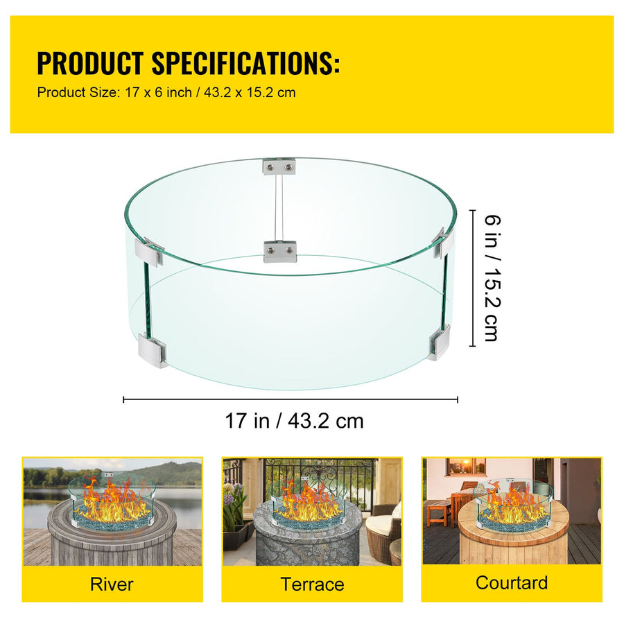 Fire Pit Wind Guard Tempered Glass Flame Guard 17x17x6 In 1/4-In Thick