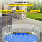 VEVOR Fire Pit Wind Guard, Glass Flame Guard, Round Glass Shield, 1/4-Inch Thick Fire Table, Clear Tempered Glass Flame Guard, Aluminum Alloy Feet for Propane, Gas, Outdoor (23 x 23 x 6 Inch) - 45-Degree Angle