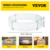VEVOR Fire Pit Wind Guard, Glass Flame Guard, Round Glass Shield, 1/4-Inch Thick Fire Table, Clear Tempered Glass Flame Guard, Aluminum Alloy Feet for
