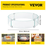 VEVOR Fire Pit Wind Guard, Glass Flame Guard, Round Glass Shield, 1/4-Inch Thick Fire Table, Clear Tempered Glass Flame Guard, Aluminum Alloy Feet for Propane, Gas, Outdoor (23 x 23 x 6 Inch) - Close-Up Angle