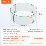 VEVOR Fire Pit Wind Guard, 23 x 23 x 8 Inch Glass Flame Guard, Round Glass Shield, 1/4-Inch Thick Fire Table, Clear Tempered Glass Flame Guard,