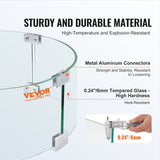VEVOR Fire Pit Wind Guard, 26 x 26 x 6 Inch Glass Flame Guard, Round Glass Shield, 1/4-Inch Thick Fire Table, Clear Tempered Glass Flame Guard, Steady Feet Tree Pit Guard for Propane, Gas, Outdoor