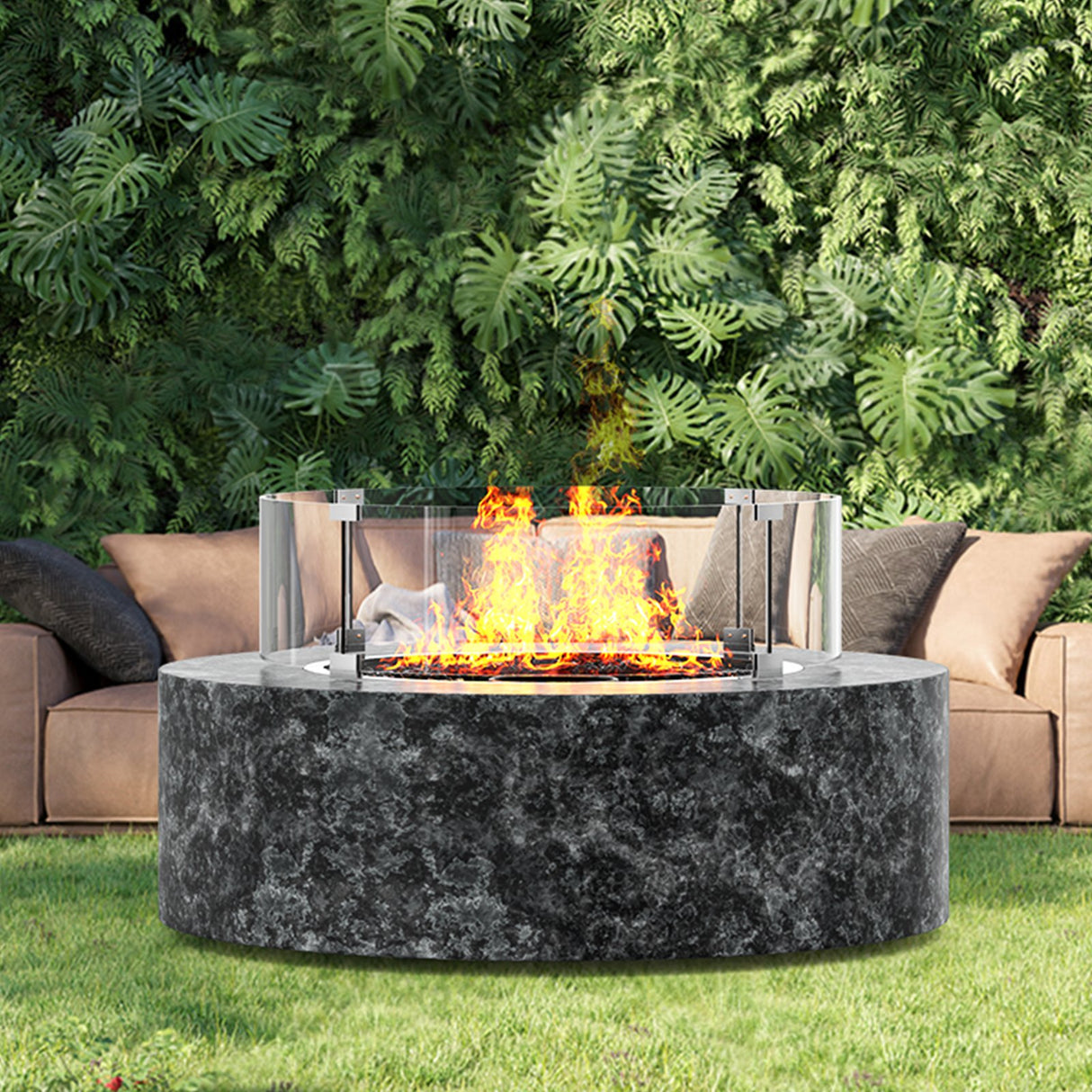 VEVOR Fire Pit Wind Guard, 26 x 26 x 6 Inch Glass Flame Guard, Round Glass Shield, 1/4-Inch Thick Fire Table, Clear Tempered Glass Flame Guard, Steady Feet Tree Pit Guard for Propane, Gas, Outdoor
