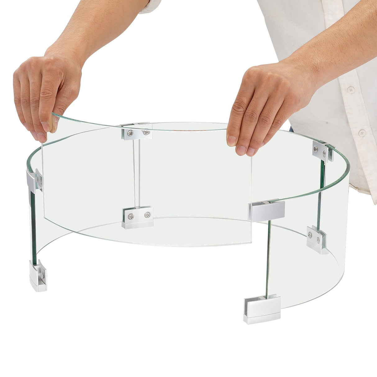 VEVOR Fire Pit Wind Guard, 26 x 26 x 6 Inch Glass Flame Guard, Round Glass Shield, 1/4-Inch Thick Fire Table, Clear Tempered Glass Flame Guard, Steady Feet Tree Pit Guard for Propane, Gas, Outdoor