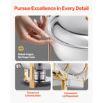 Chafing Dish Buffet Set, 5 Qt 4 Pack, Stainless Steel Chafer with 4 Full Size Pans, Round Catering Warmer Server with Lid Water Pan Folding Stand Clip, for Weddings Parties Banquets, Gold