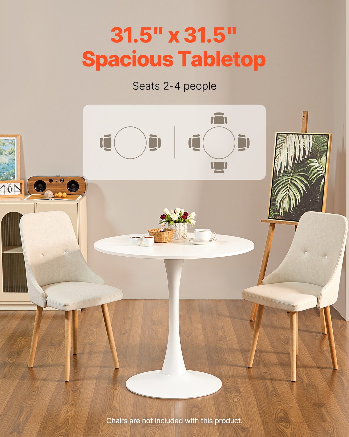 VEVOR 31.5 in Round Dining Table Wood Kitchen Table for 2-4 Person (Only Table)