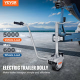 VEVOR Electric Trailer Dolly, 5000lbs Towing Capacity, 350W 12V Trailer Jockey Wheel with 22 ft/min Moving Speed, 12''-24.8'' Adjustable Clamp Height & 8'' Rubber Tire, for Moving Trailer Caravan Boat - Front View