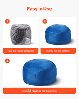 VEVOR 91 cm Round Bean Bag Chair with Removable Cover & Dutch Velvet Blue - 45-Degree Angle